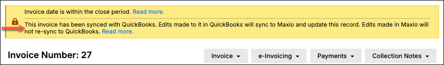 Invoice list showing which invoices have synced