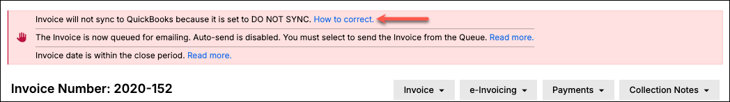 Invoice with its Do Not Sync setting