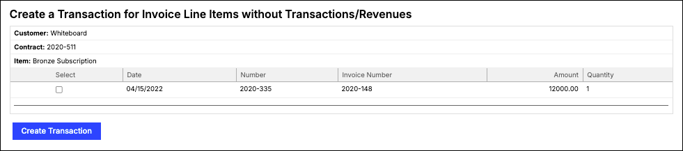 Invoice line items selected for transaction creation