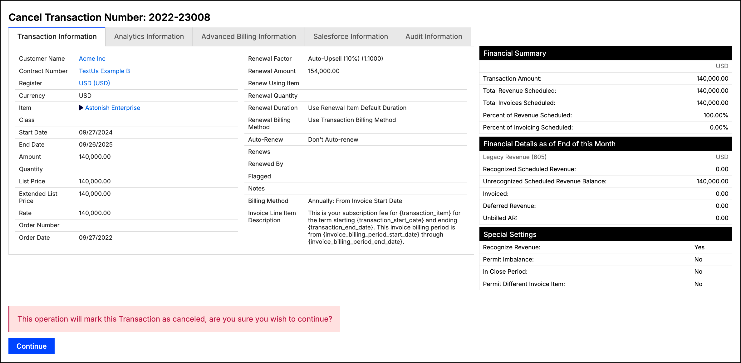 Transaction being cancelled, with its confirmation