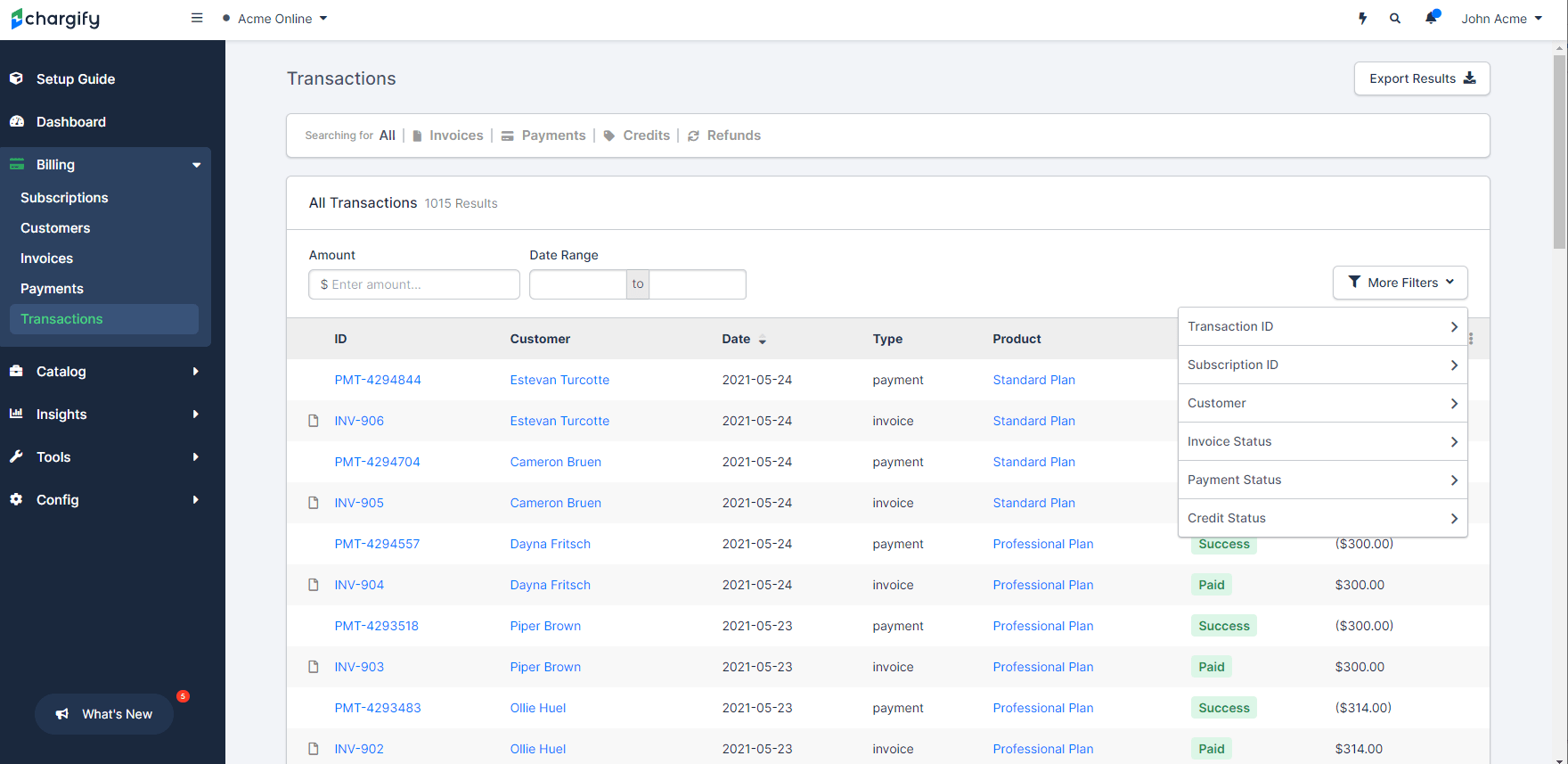 Transaction filters applied