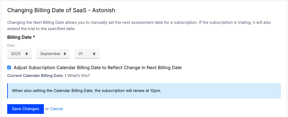 Calendar billing alignment settings