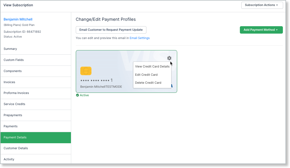 Change or Edit Payment Profile screen