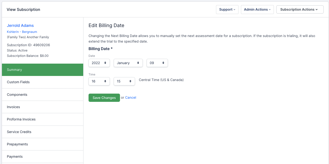 Change Billing Date UI