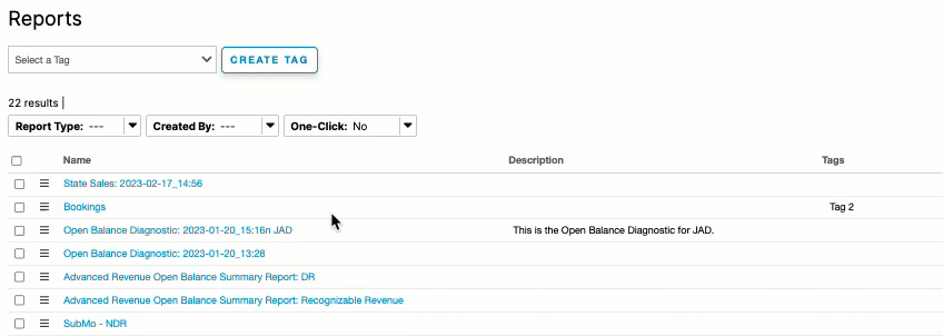 Reports list with two rows selected, showing a 2 Records Bulk Delete bar above the results