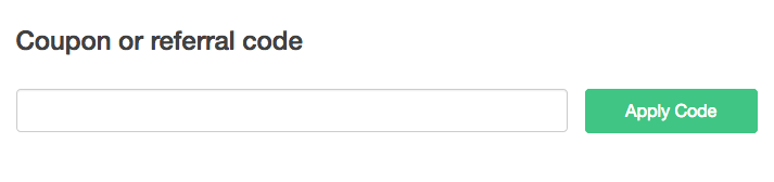 a single Coupon or referral code field with one Apply Code button, the form a subscriber sees when both are enabled