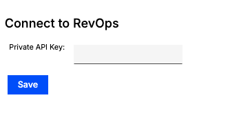the Connect to RevOps panel with an empty Private API Key field above Save